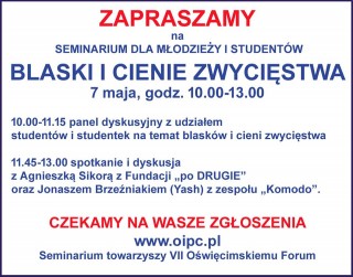 Seminarium. Blaski i cienie zwyciestwa zaproszenie na seminarium dla studentow